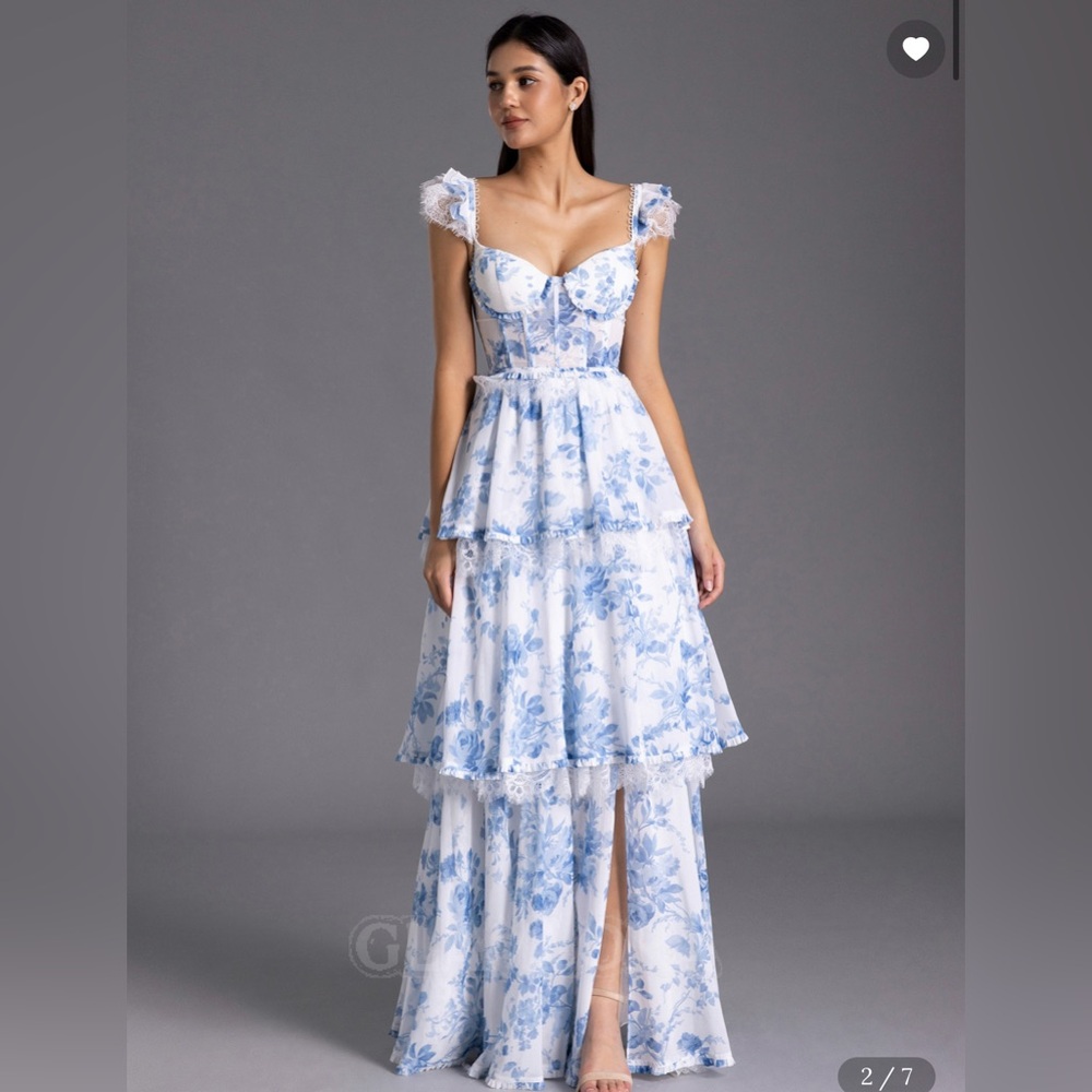 Floral Blue and White Women’s prom or formal dress